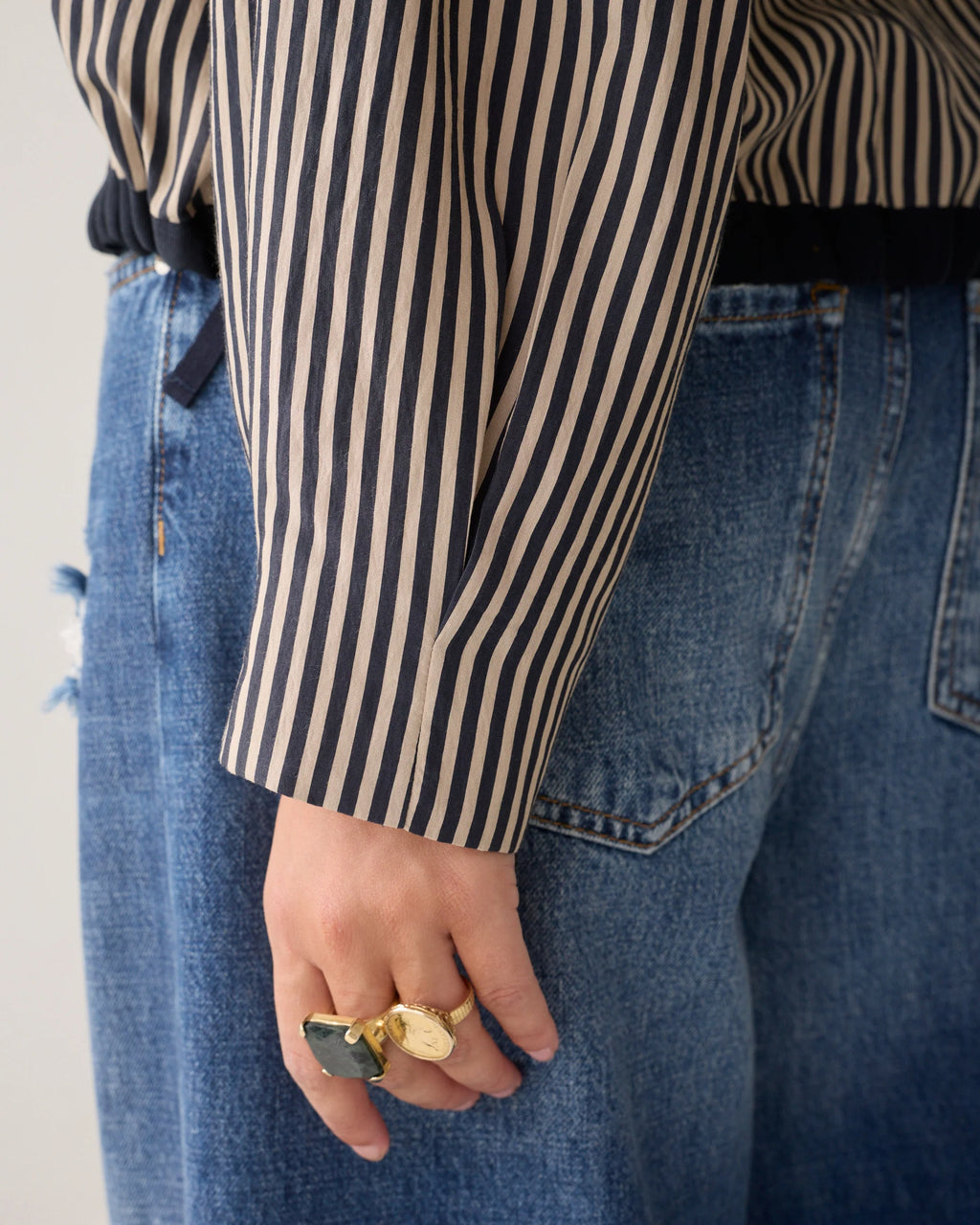 Summum Woman Striped Blouse with Drawstring in Midnight Blue