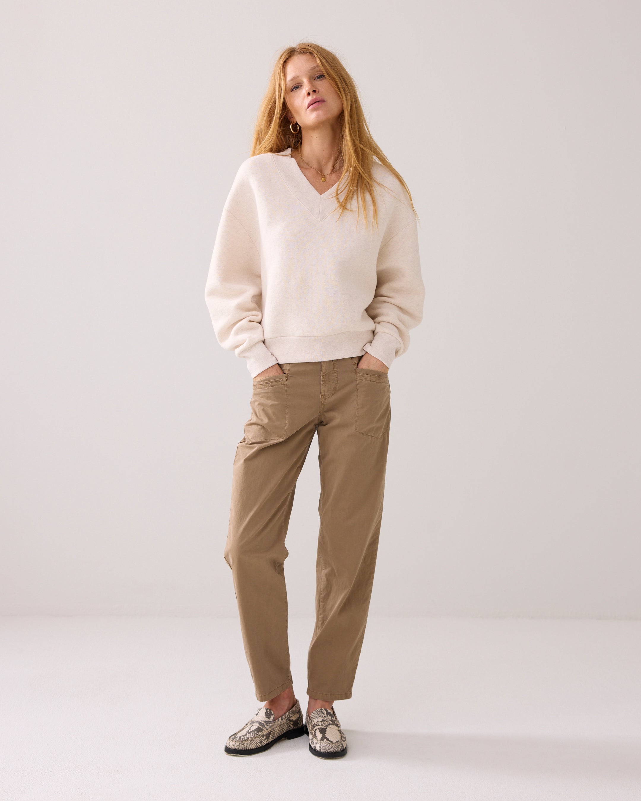 Summum Woman Ivory Sweatshirt, Long Sleeve, V-Neck, EvaLucia Boutique, Perth, Scotland