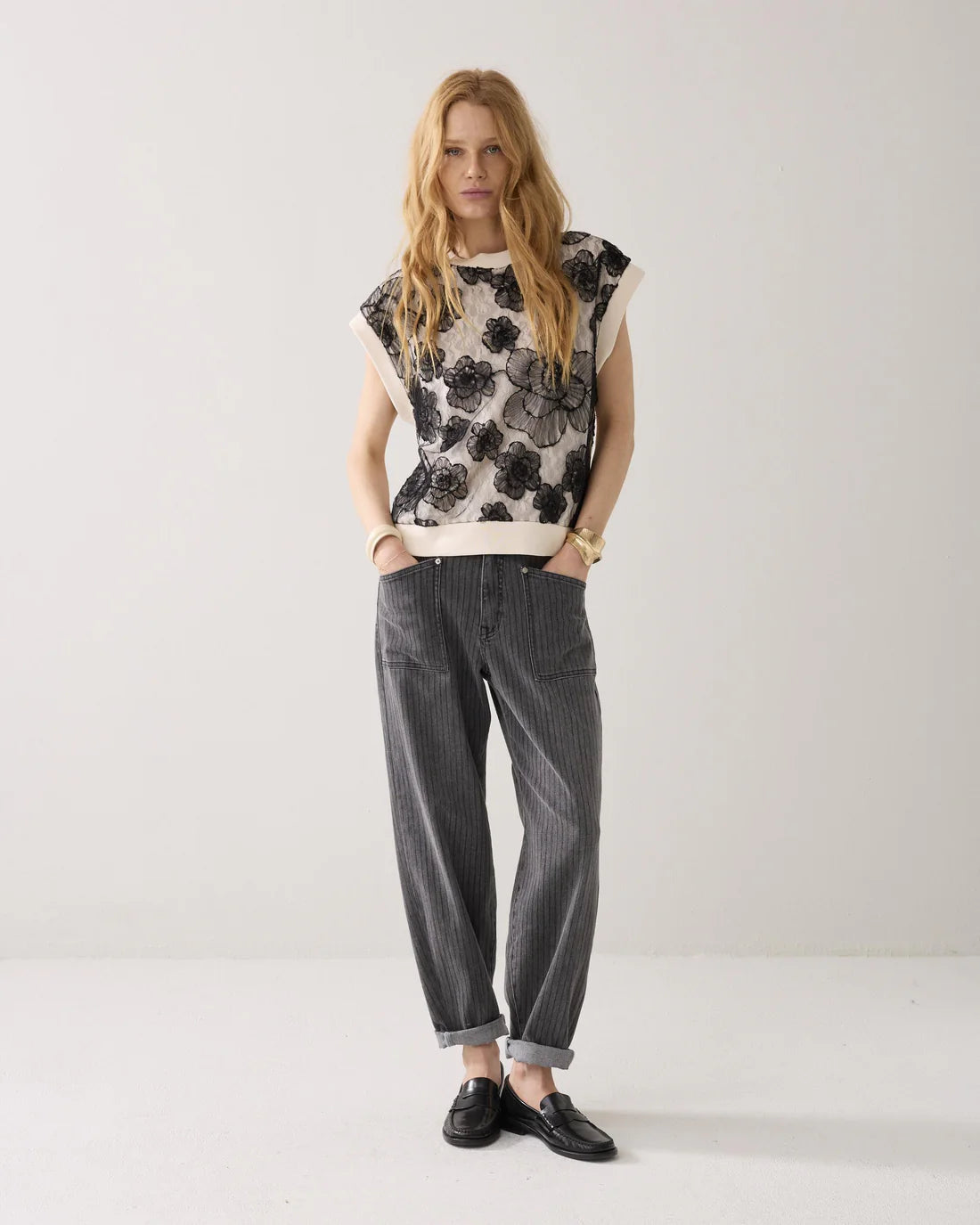 Summum Woman Sleeveless Jumper with Lace in Ivory - 3s5264-30769