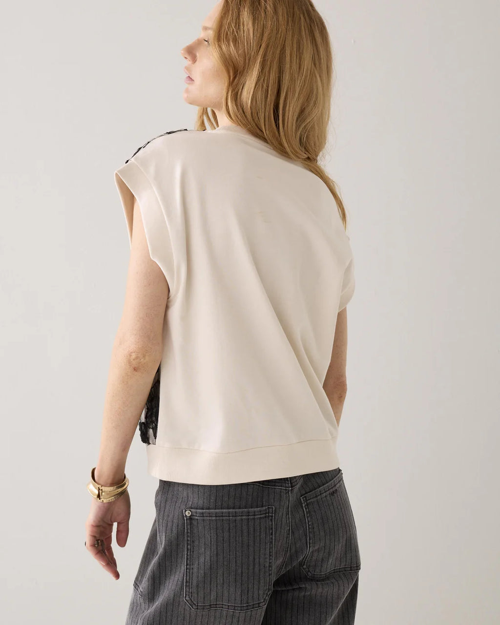 Summum Woman Sleeveless Jumper with Lace in Ivory - 3s5264-30769