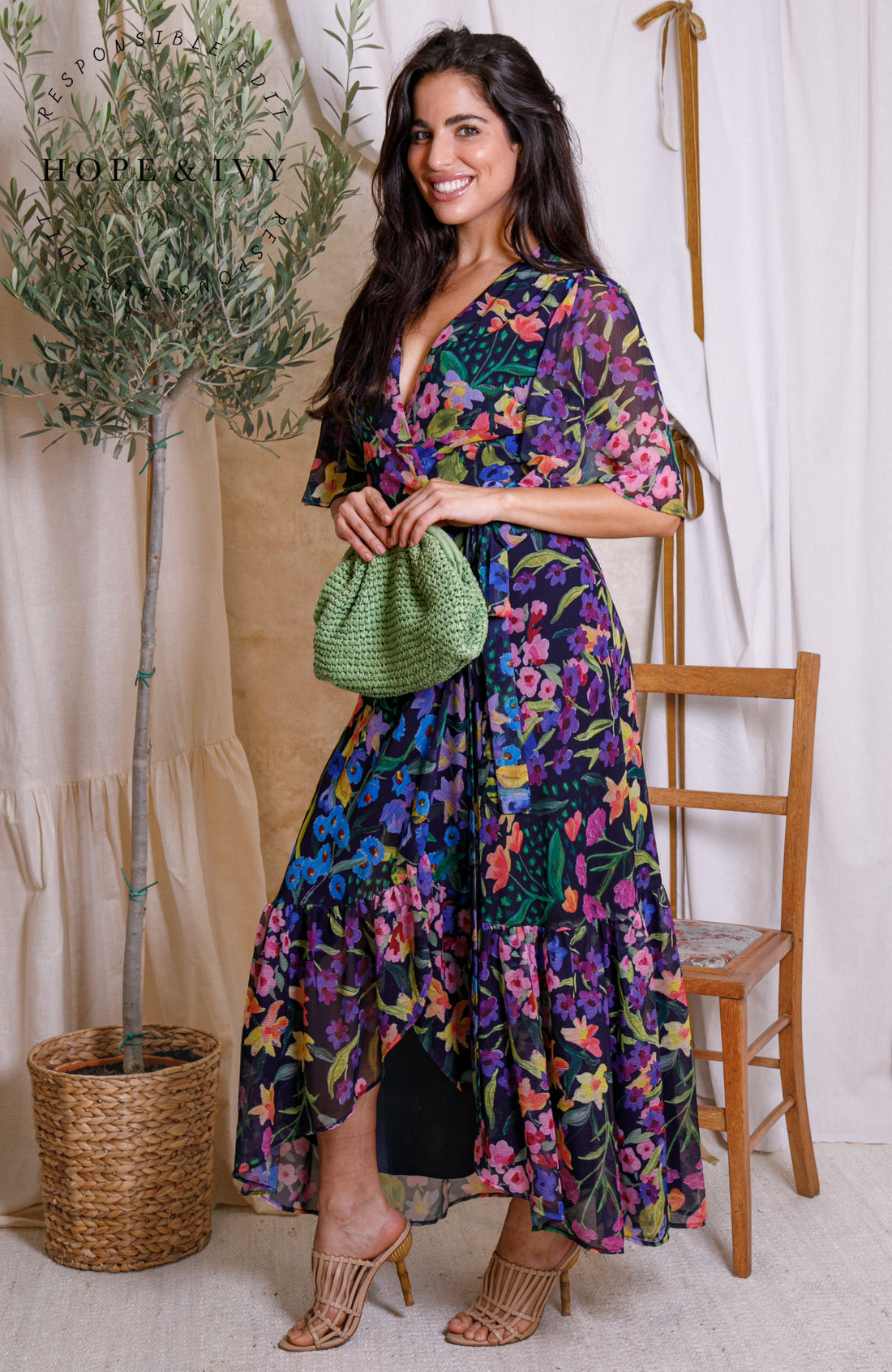 Hope & Ivy The Nesta Maxi Wrap Dress