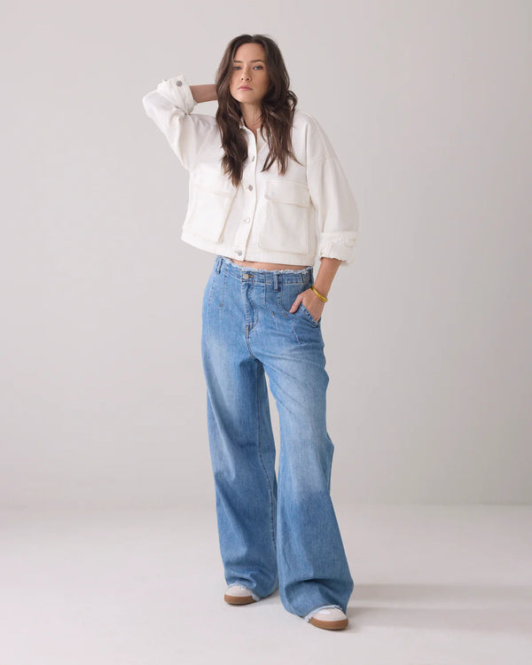 Summum Woman Wide Leg Soft Denim Bleached Jeans 4s2679-5174