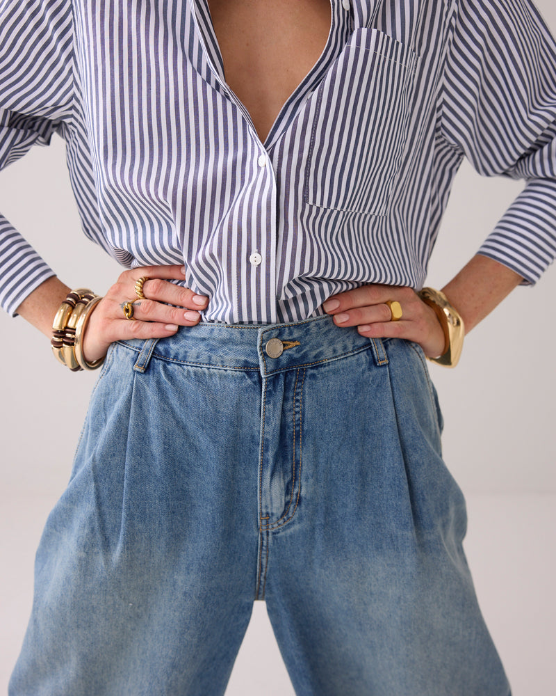 Summum Woman Wide Leg Jeans in Vintage Cotton Twill Denim - 4s2823-5169