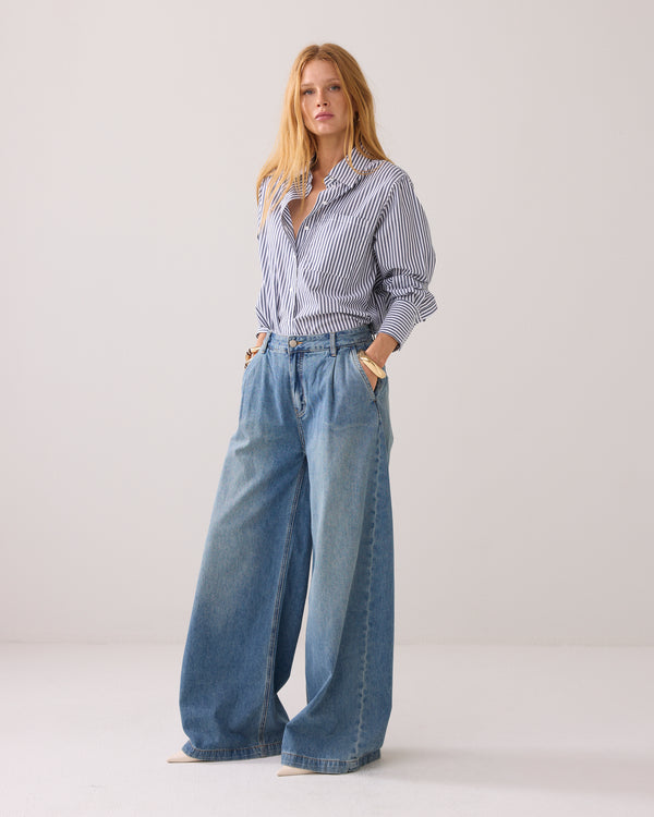 Summum Woman Wide Leg Jeans in Vintage Cotton Twill Denim - 4s2823-5169