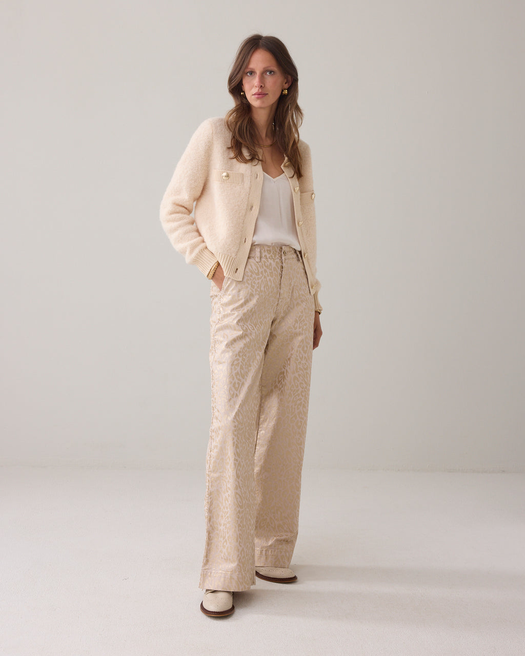 Summum Woman Palazzo Leopard Strech Twill in Prosecco - 4s2873-12308