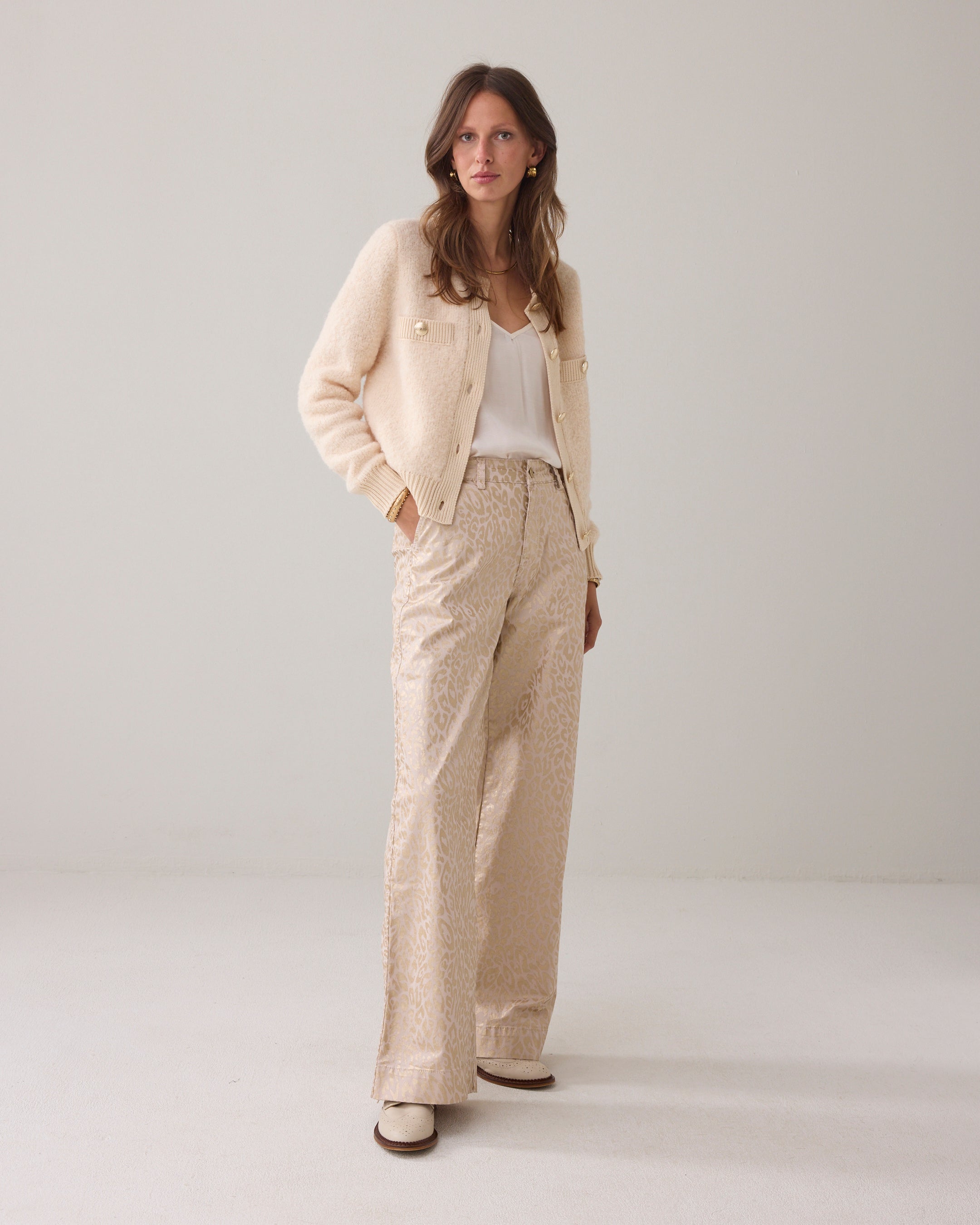 Summum Woman Palazzo Leopard Strech Twill in Prosecco - 4s2873-12308