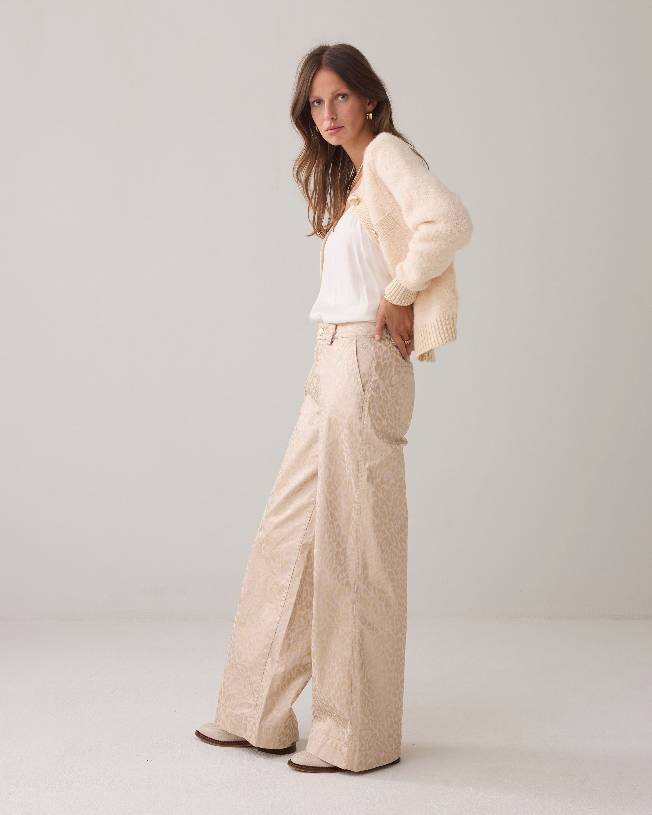 Summum Woman Palazzo Leopard Strech Twill in Prosecco - 4s2873-12308
