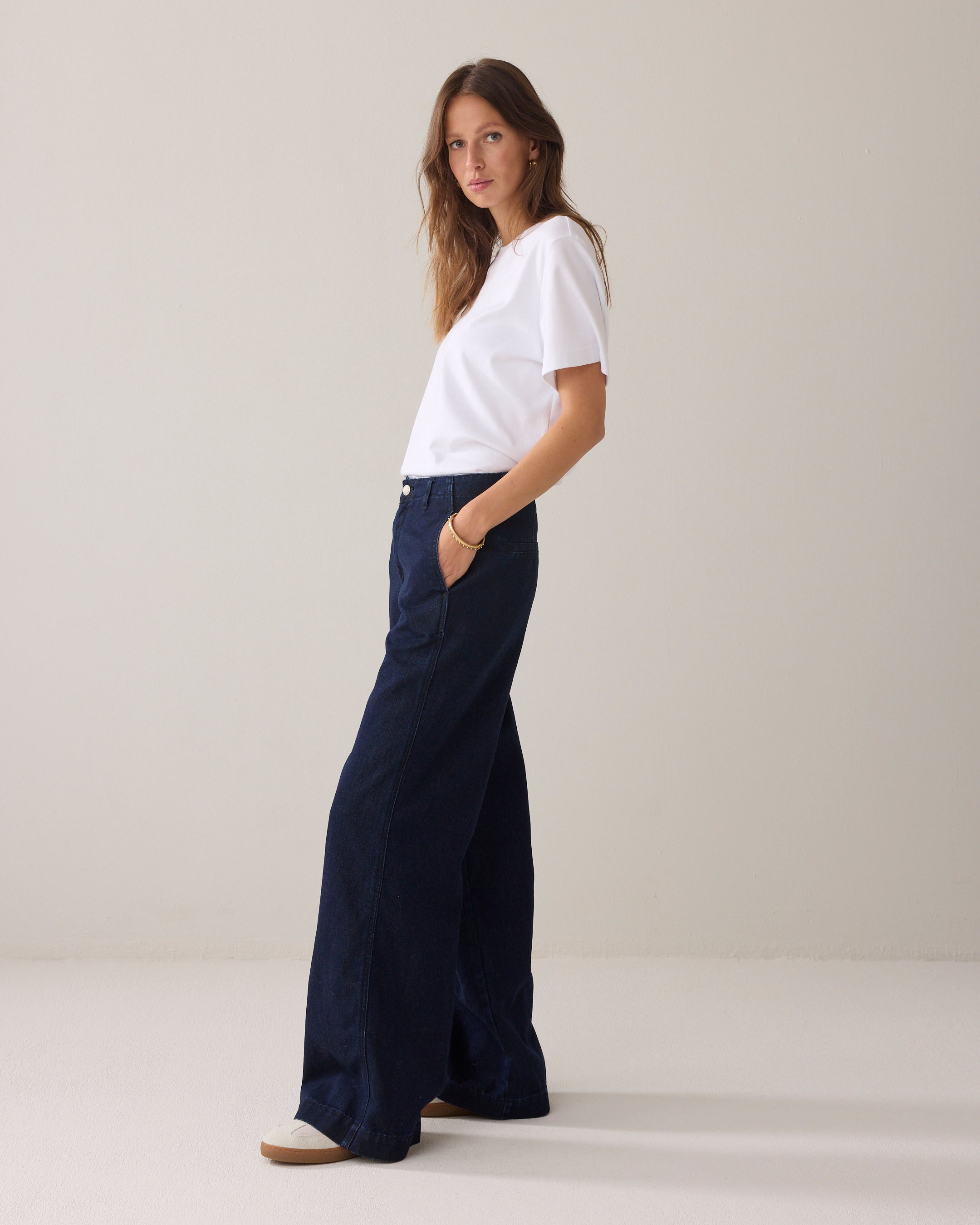 Summum Woman Jeans Wide Leg Cotton Lurex Denim in Night Blue Denim - 4s2883-5203