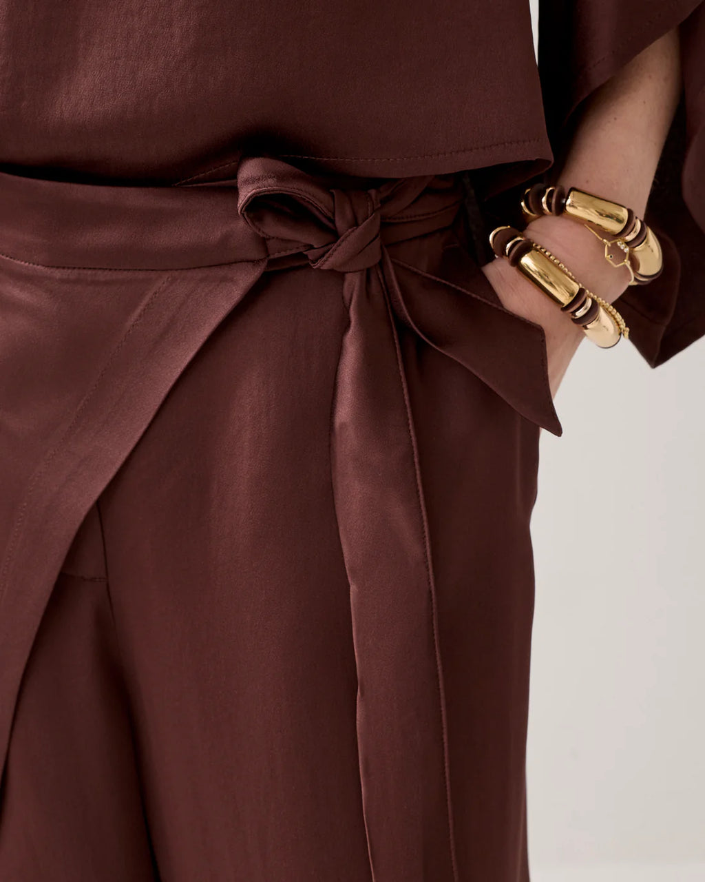 Summum Woman Silk Touch Wide Leg Trousers in Coffee - 4s2943-12084