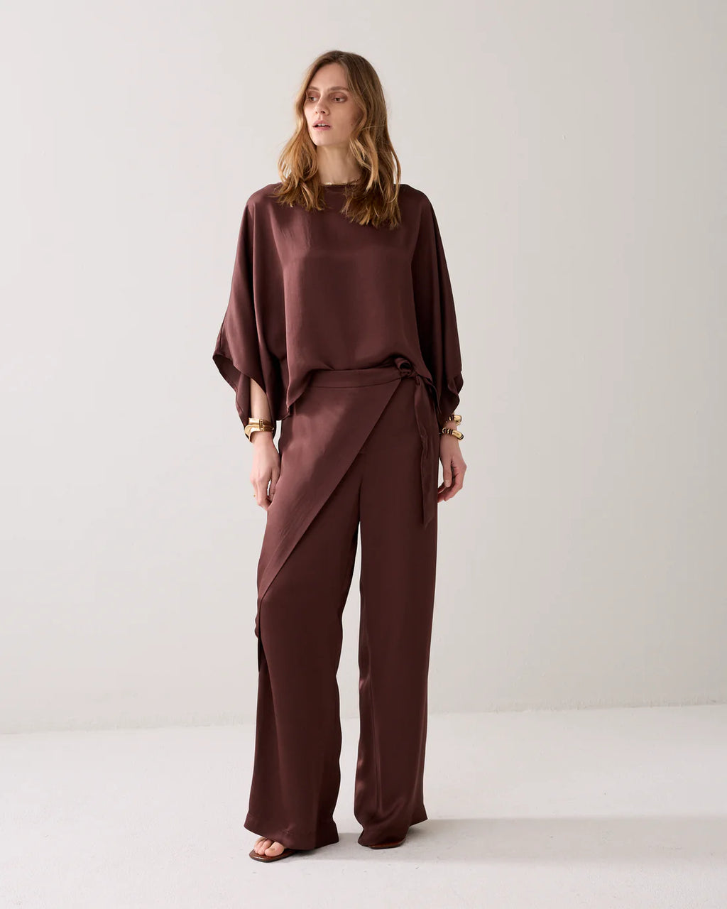 Summum Woman Silk Touch Wide Leg Trousers in Coffee - 4s2943-12084