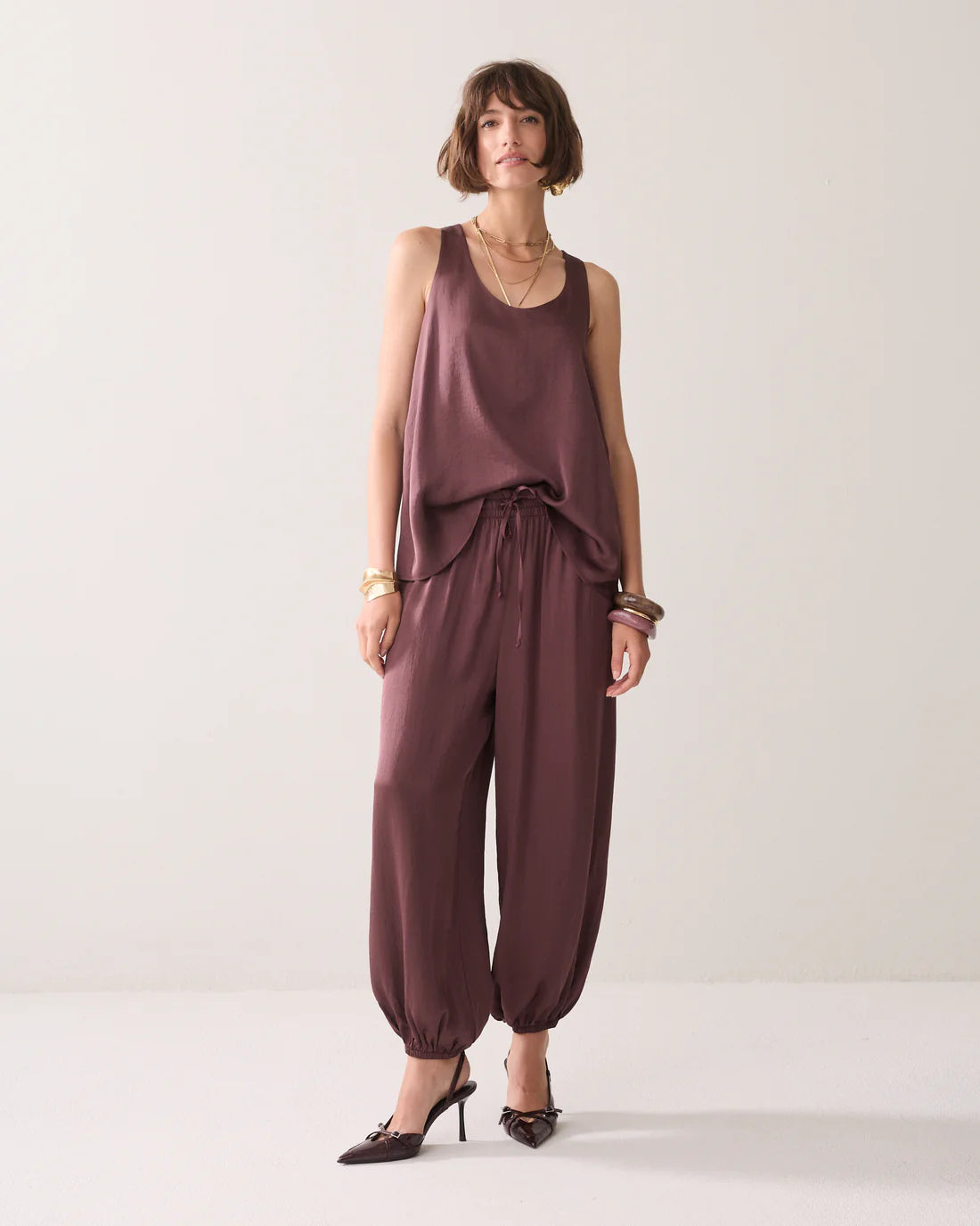 Summum Woman Silky Touch Harem Trousers in Deep Fig