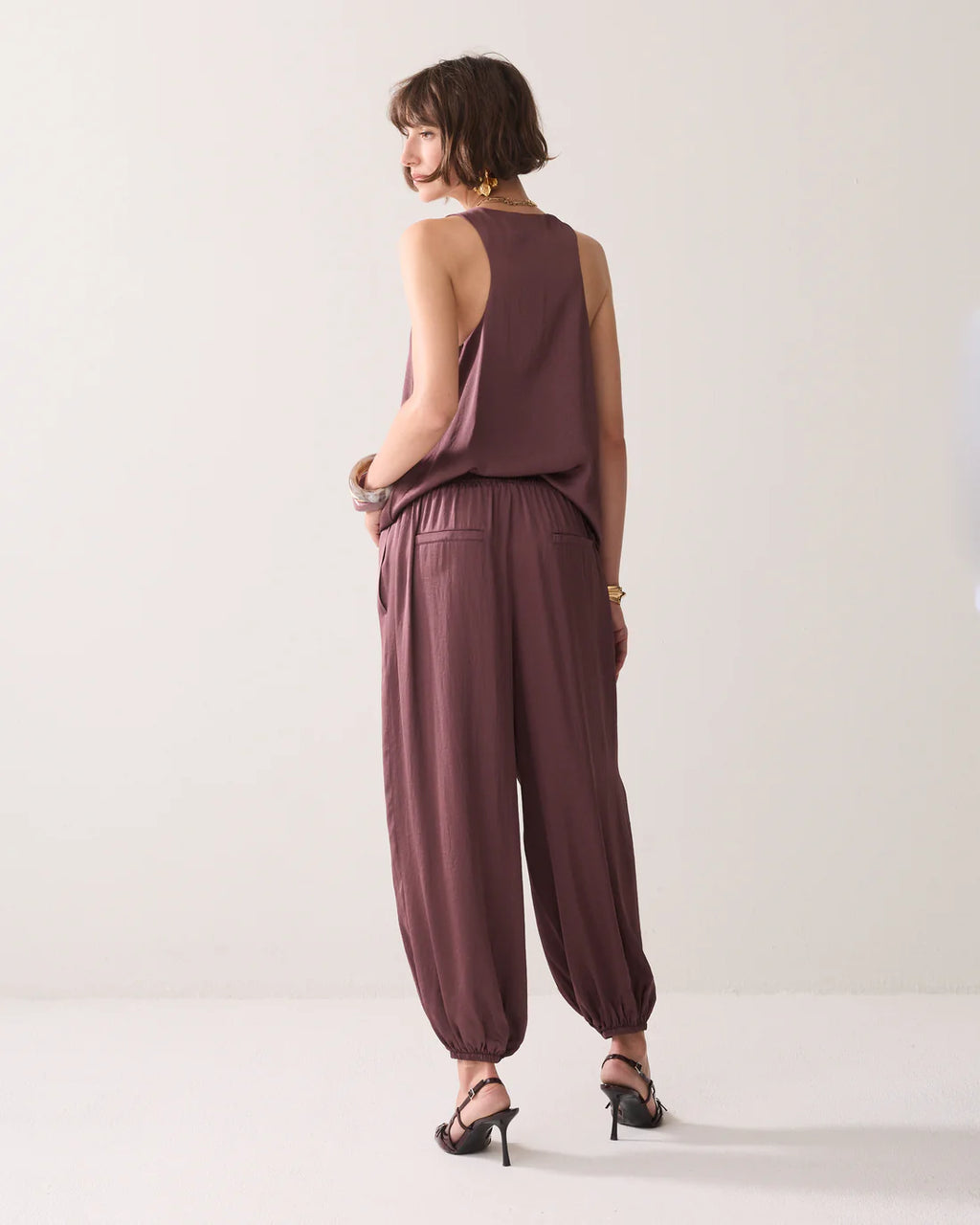 Summum Woman Silky Touch Harem Trousers in Deep Fig