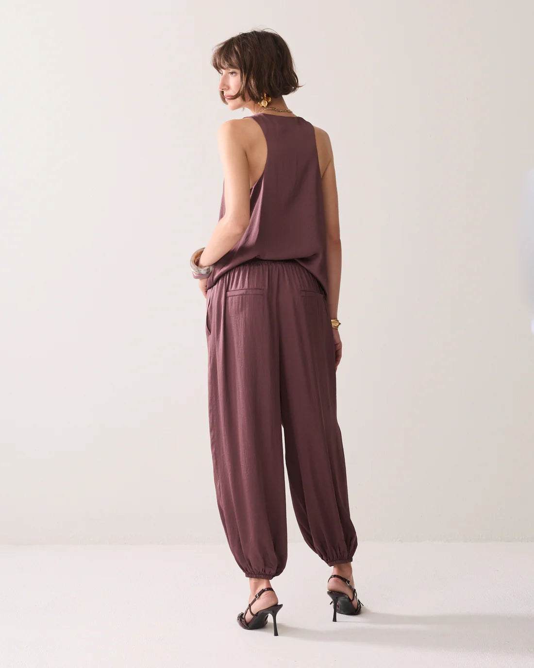 Summum Woman Silky Touch Harem Trousers in Deep Fig