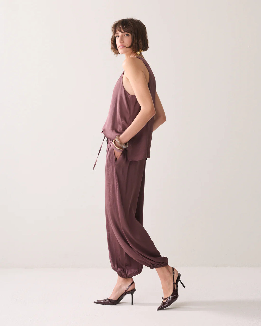 Summum Woman Silky Touch Harem Trousers in Deep Fig