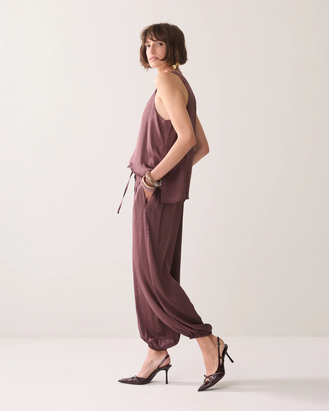 Summum Woman Silky Touch Harem Trousers in Deep Fig