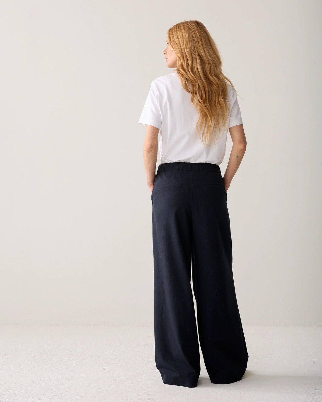 Summum Woman Pinstripe Wrap-Around Trousers in Midnight Blue