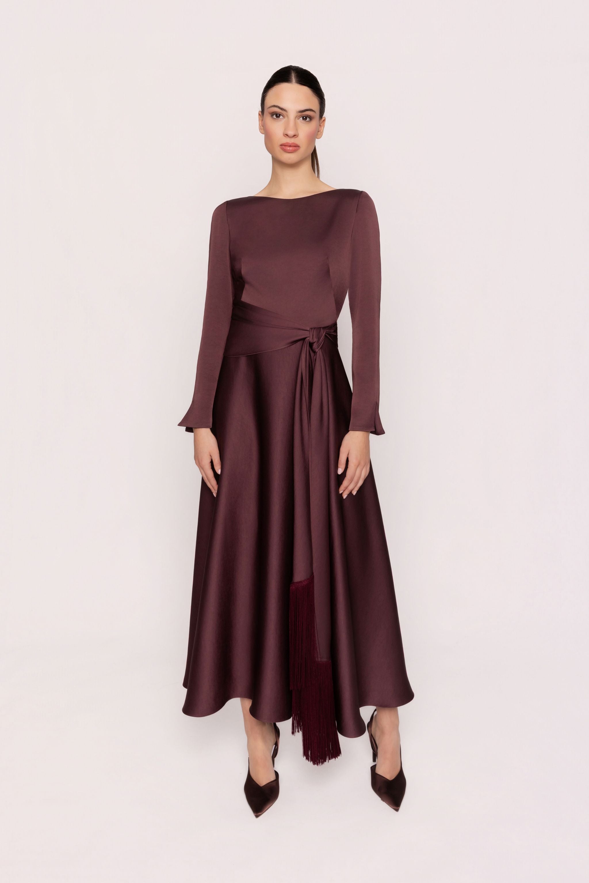 Carla Ruiz Womens Fringed Dress in Merlot