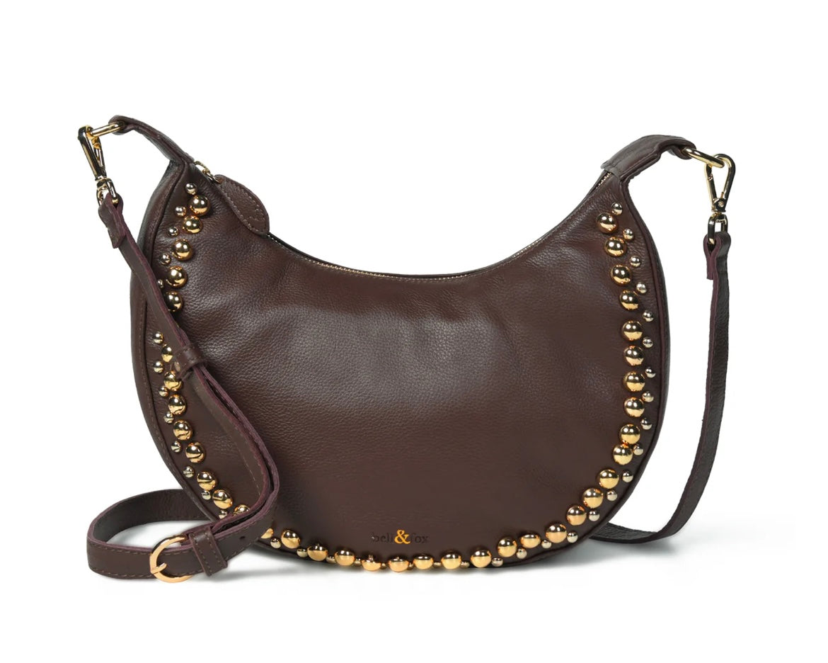 Bell & Fox- Robyn studded crossbody- Chocolate Brown Leather