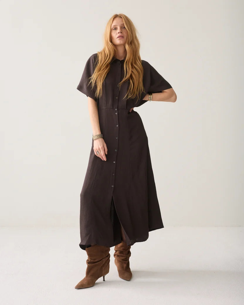 Summum Woman Button Down Twill dress in Dark Chocolate