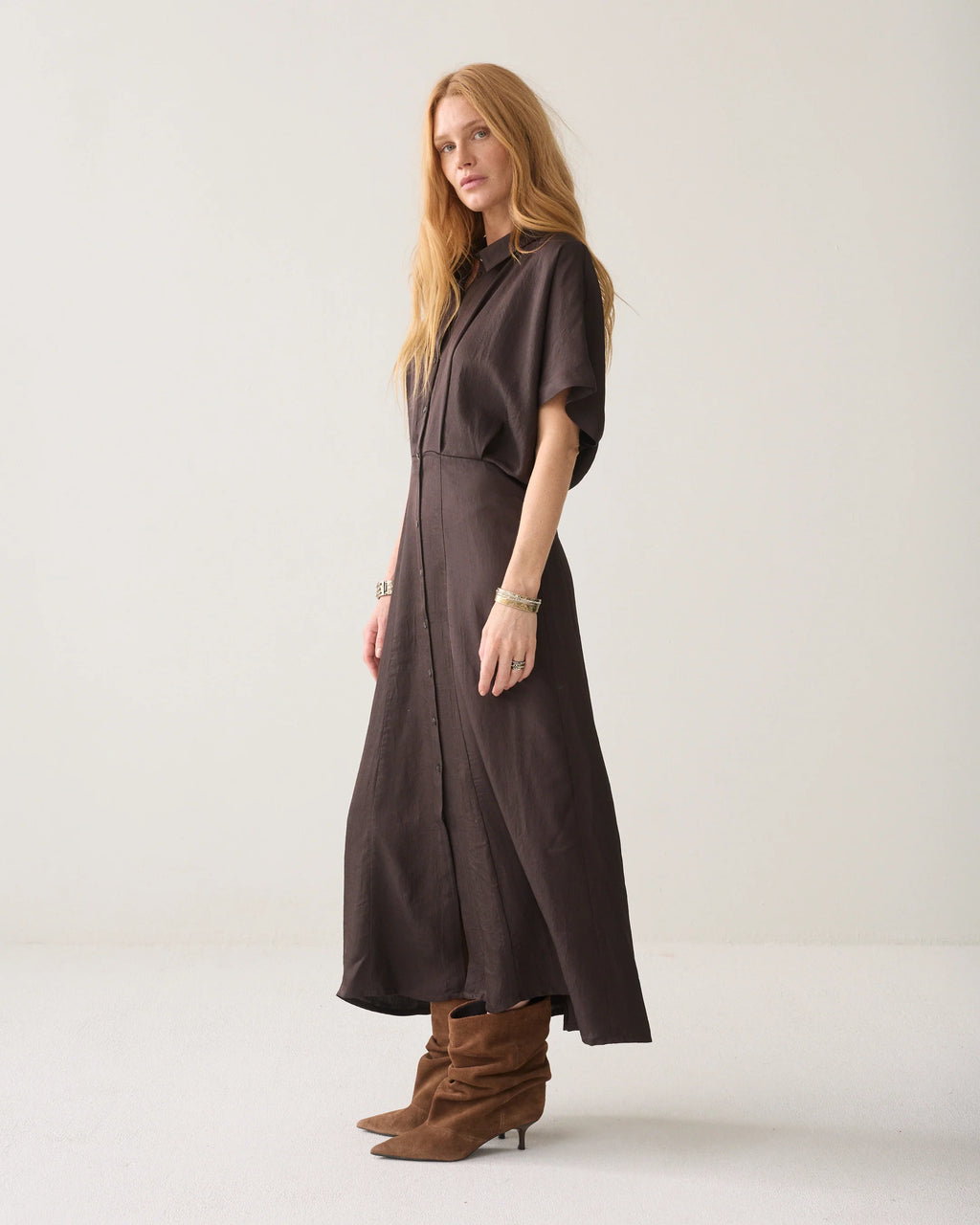 Summum Woman Button Down Twill dress in Dark Chocolate