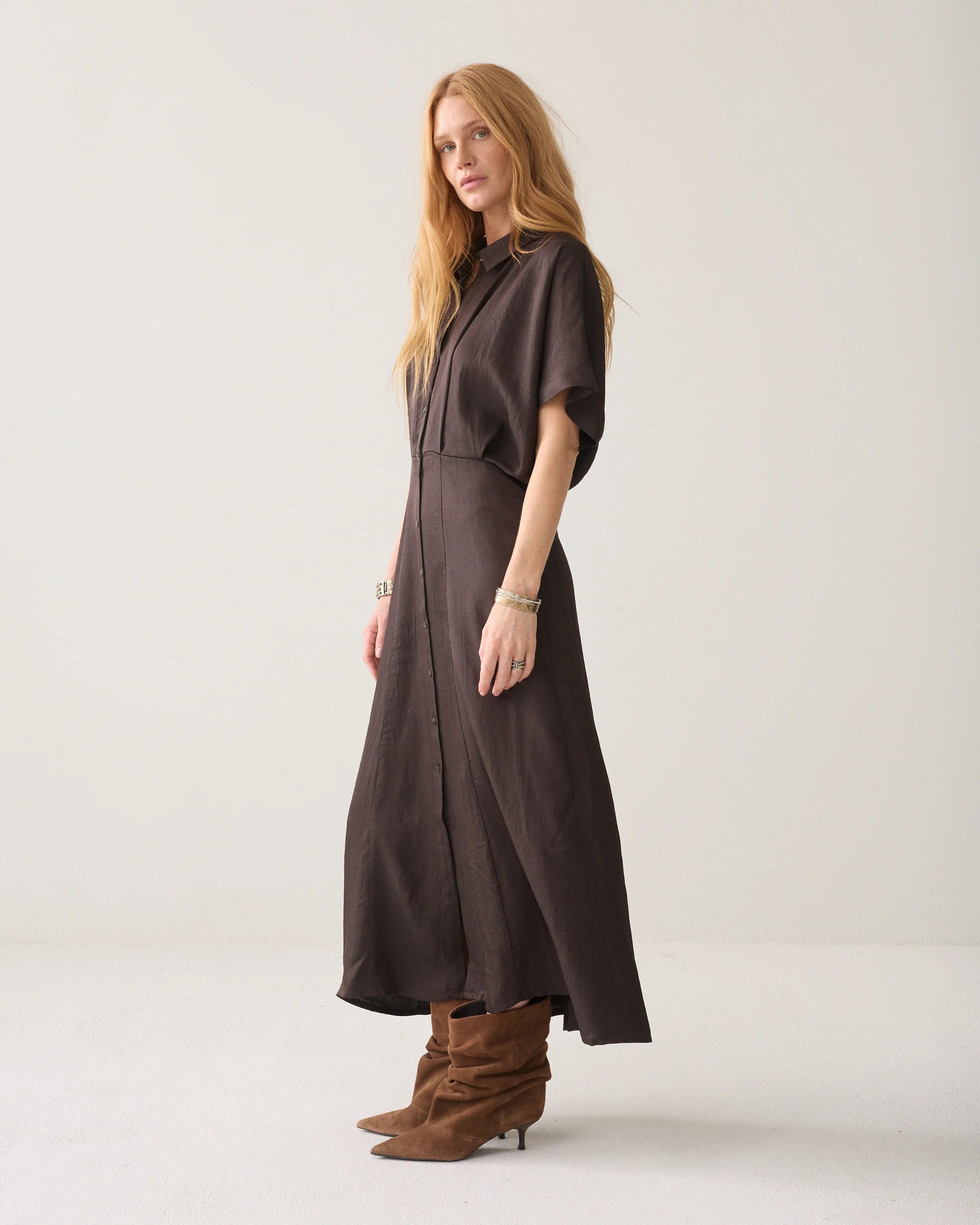 Summum Woman Button Down Twill dress in Dark Chocolate