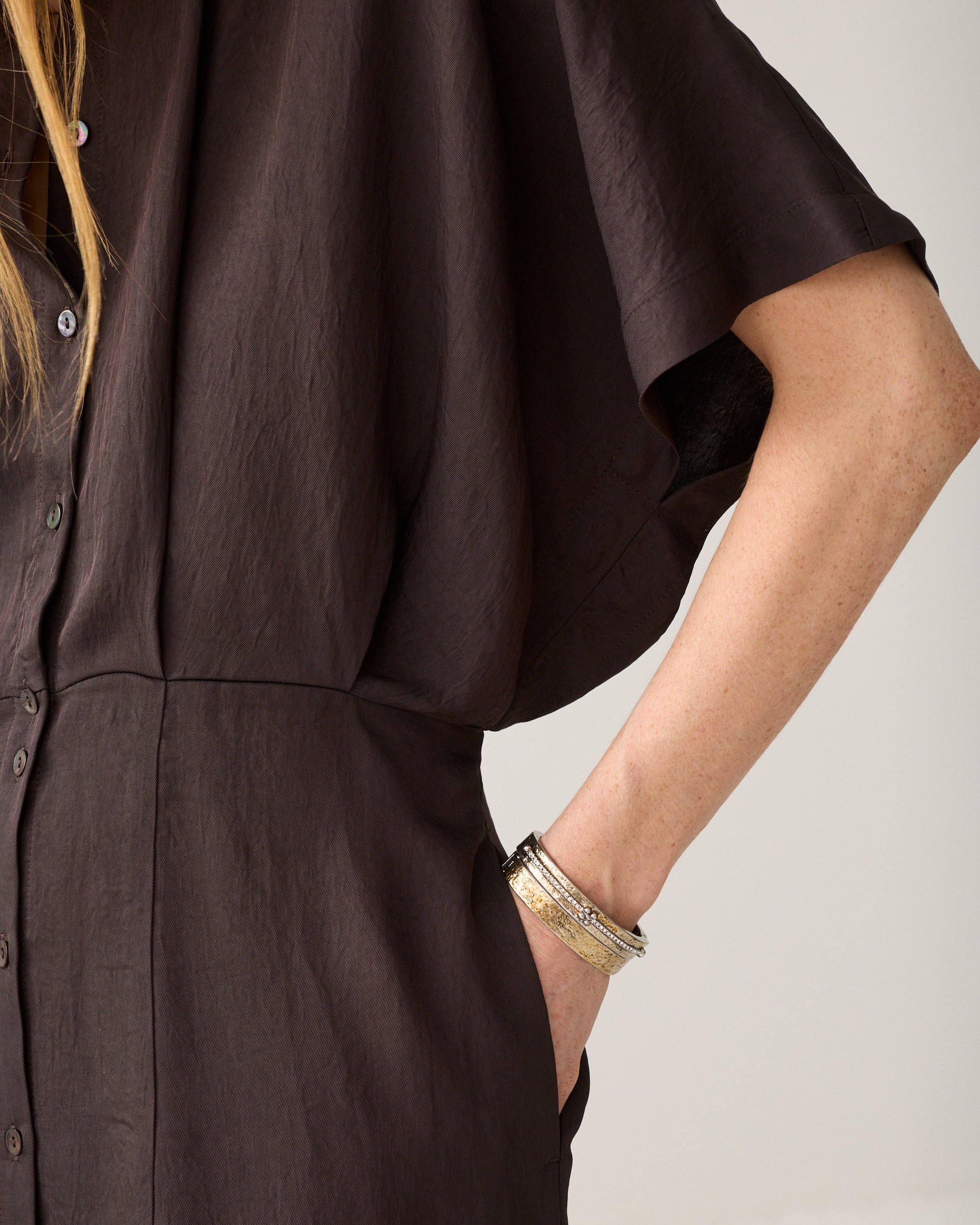 Summum Woman Button Down Twill dress in Dark Chocolate