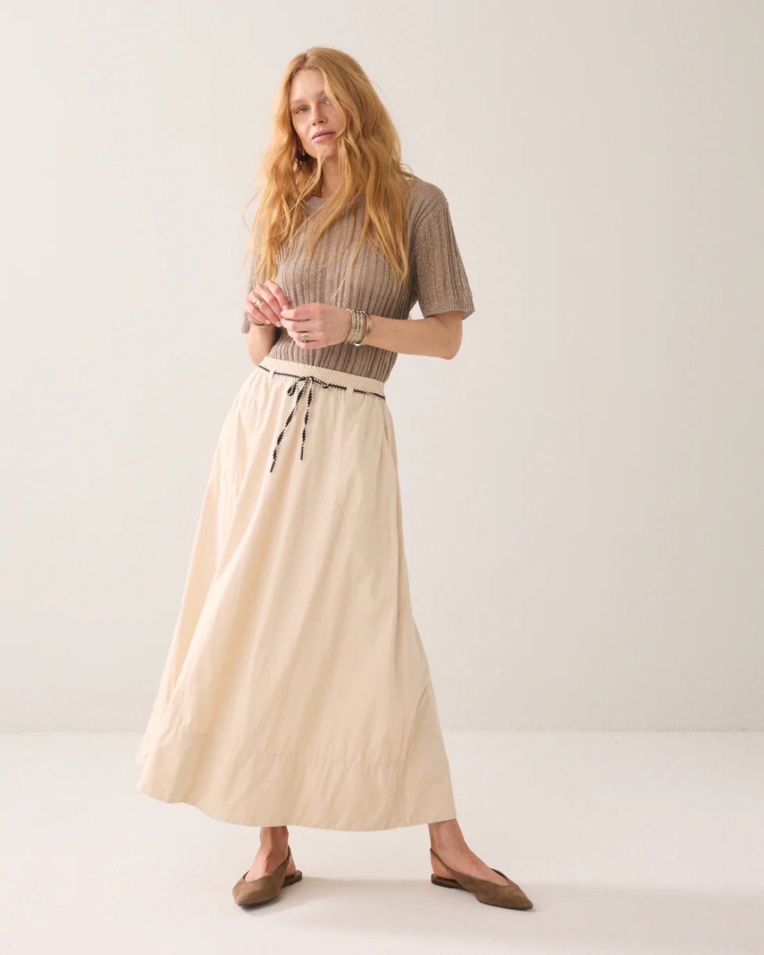 Summum Woman Long Cotton Skirt in Beige