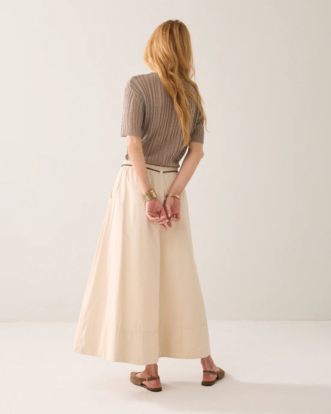 Summum Woman Long Cotton Skirt in Beige