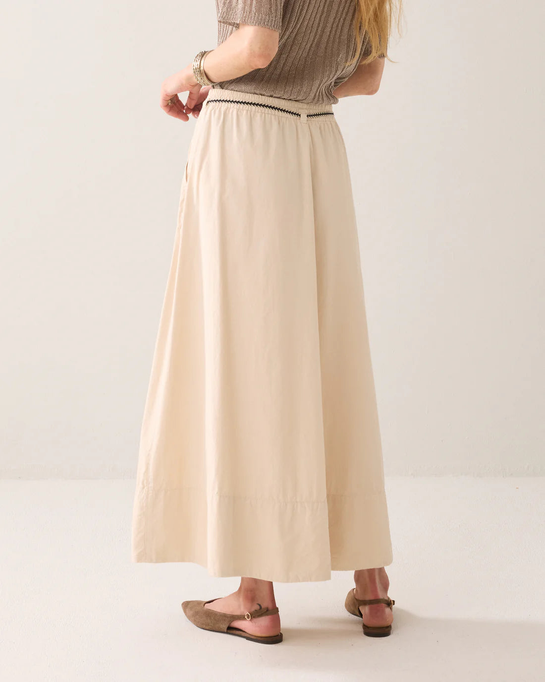 Summum Woman Long Cotton Skirt in Beige