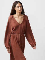 French Connection Tess Crinkle Satin Dress-Russet Brown-71XDG