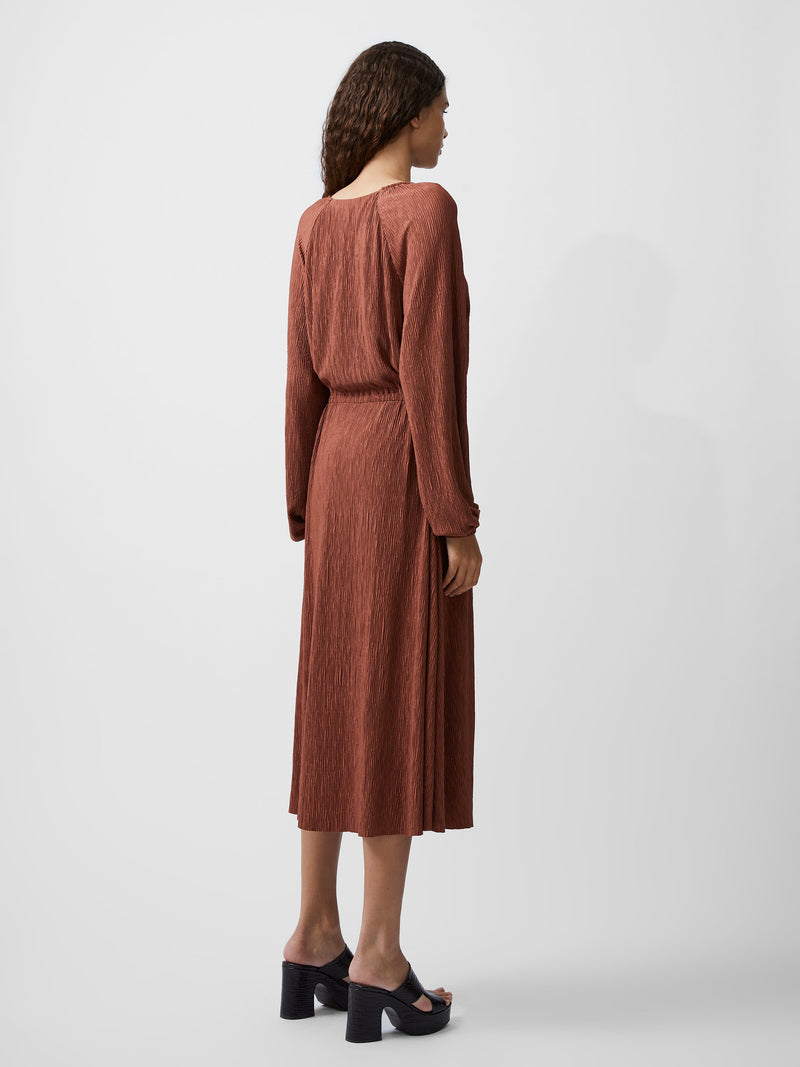 French Connection Tess Crinkle Satin Dress-Russet Brown-71XDG