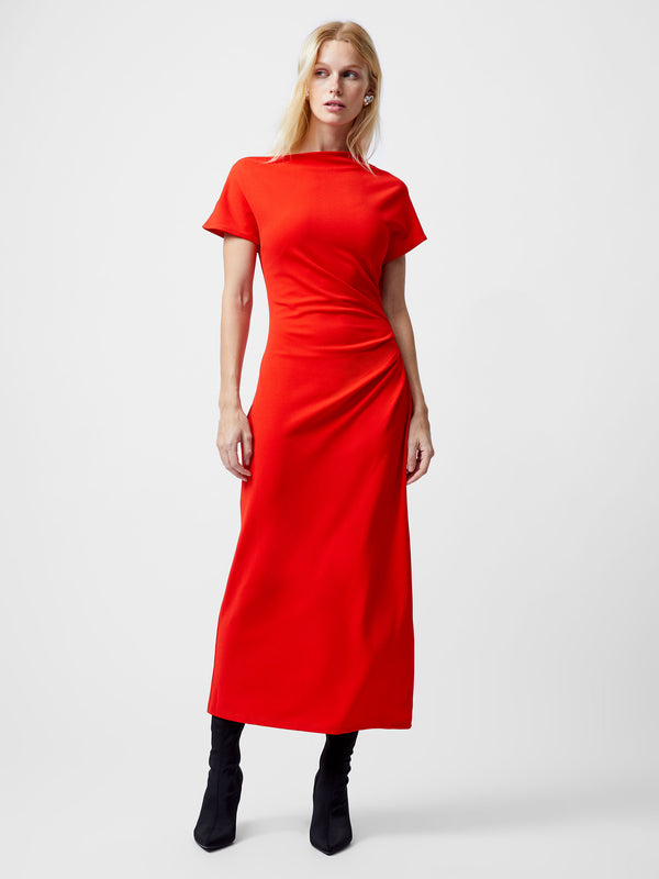 French Connection Valetta off the shoulder Midi Dress in Scarlet Red 71YDO