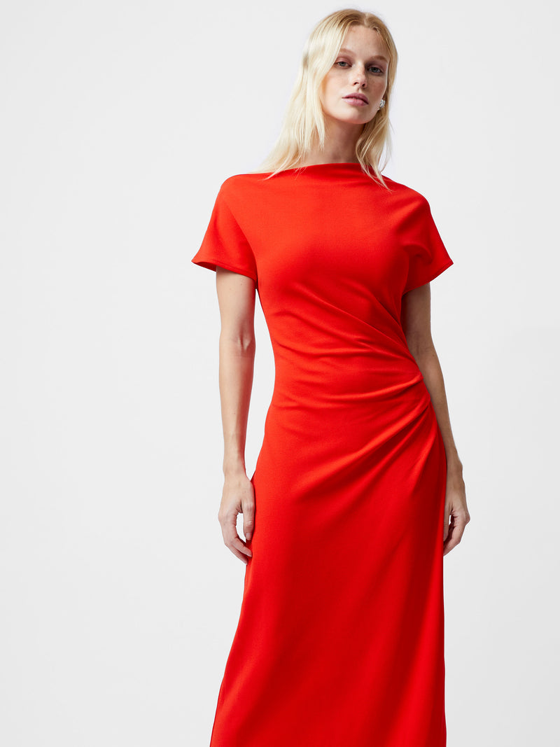 French Connection Valetta off the shoulder Midi Dress in Scarlet Red 71YDO