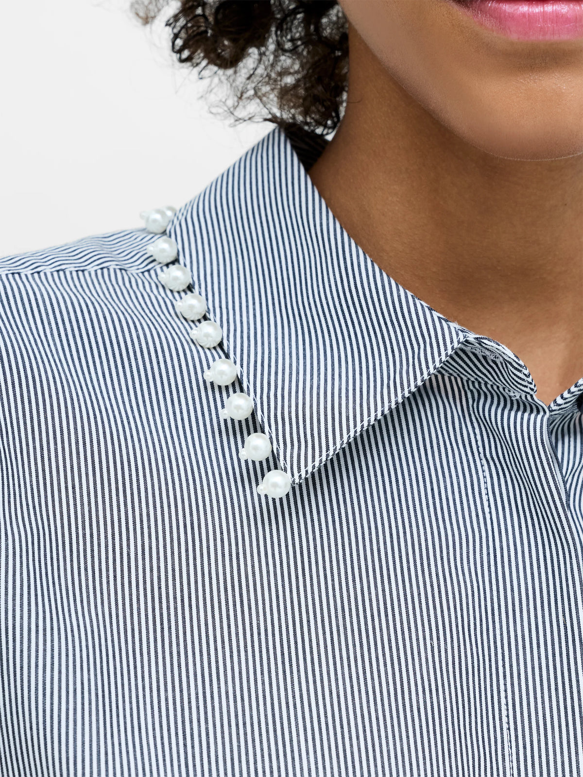 French Connection Cambria Cotton Striped Pear Trim Shirt