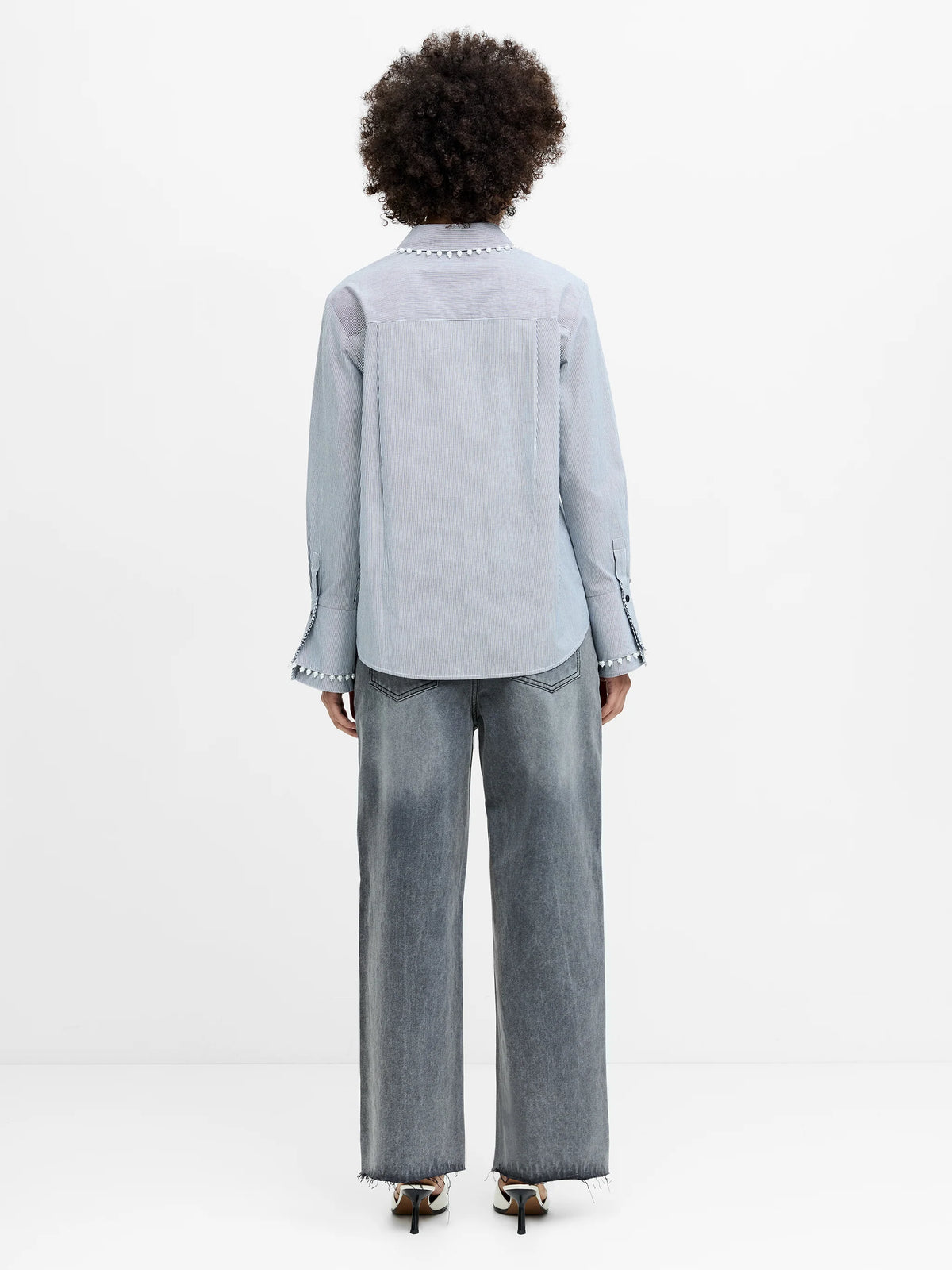 French Connection Cambria Cotton Striped Pear Trim Shirt