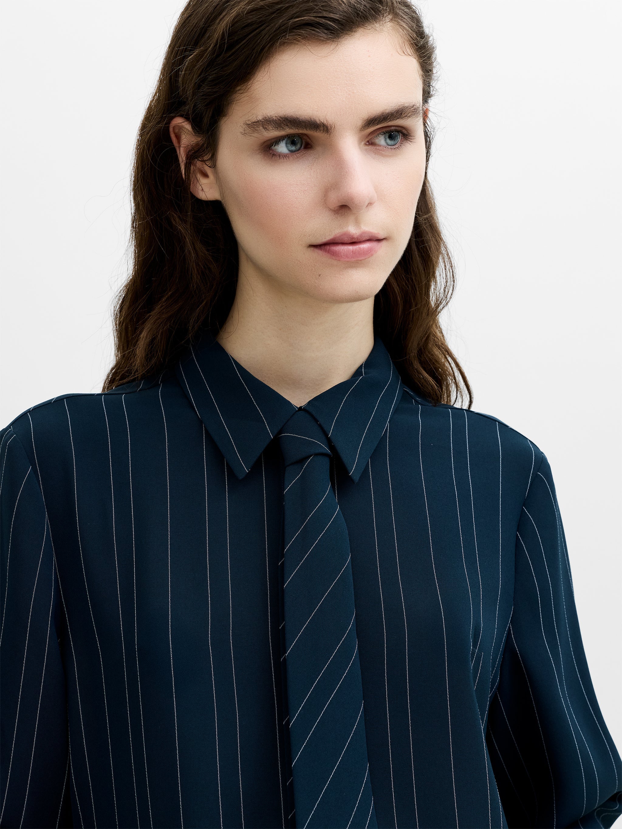 French Connection Erma Pin Stripe Tie Shirt