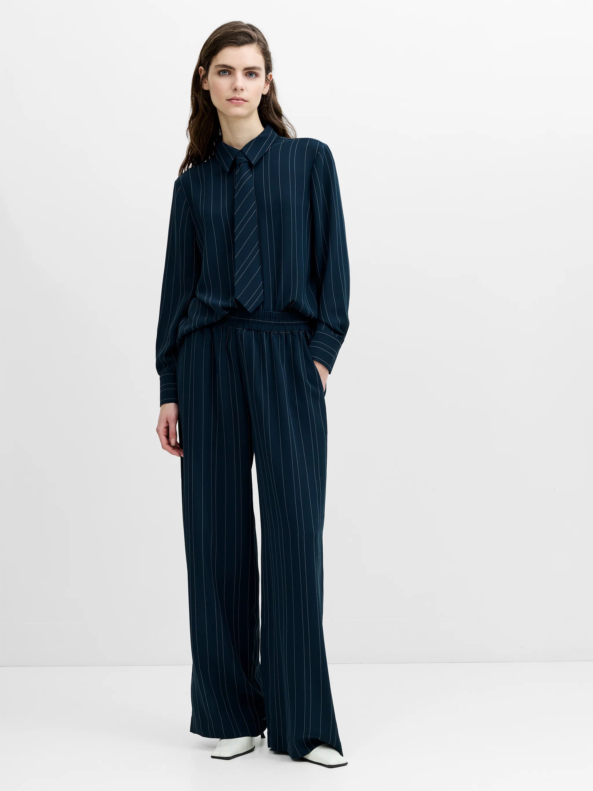 French Connection Erma Pinstripe Wide Leg Trouser