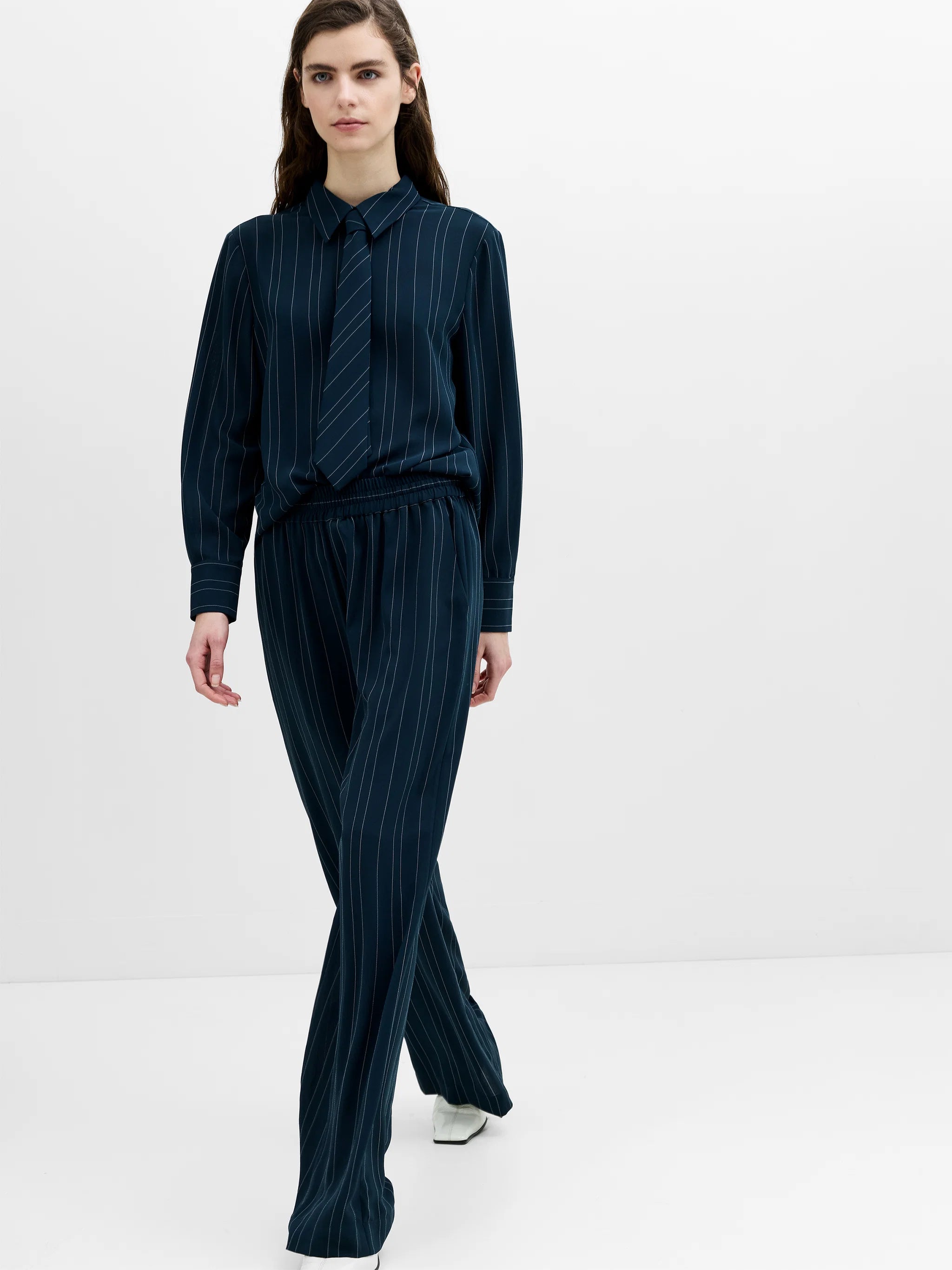 French Connection Erma Pinstripe Wide Leg Trouser