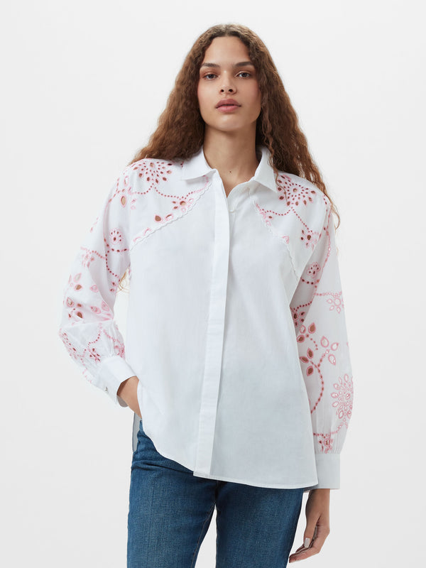 French Connection Cambria Cotton Embroidered Shirt in White - 72YBB