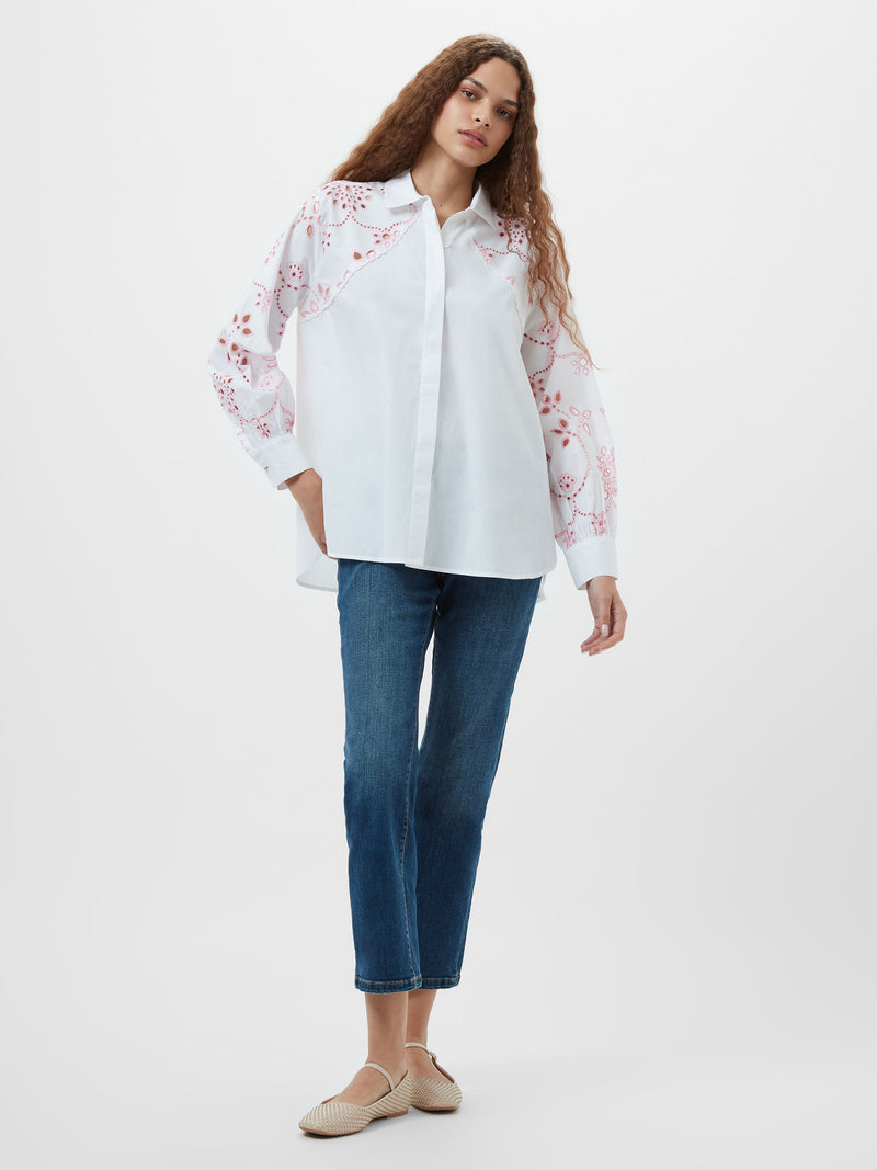 French Connection Cambria Cotton Embroidered Shirt in White - 72YBB