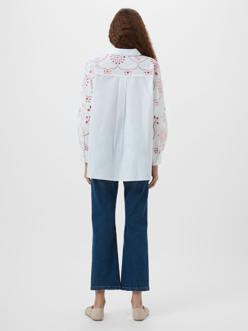 French Connection Cambria Cotton Embroidered Shirt in White - 72YBB