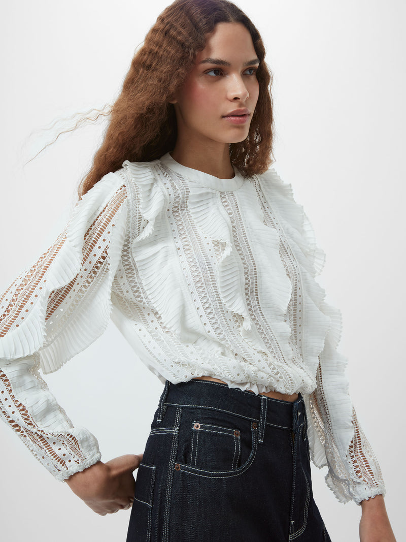 French Connection Annika Lace Frill Top in Summer White - 72YBG