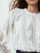 French Connection Annika Lace Frill Top in Summer White - 72YBG