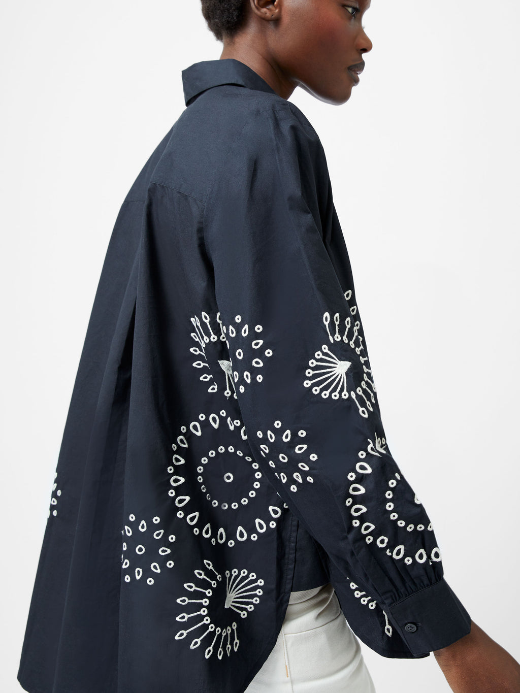 French Connection Cambria Cotton Embroidered Top in Black/Cream - 72YBH