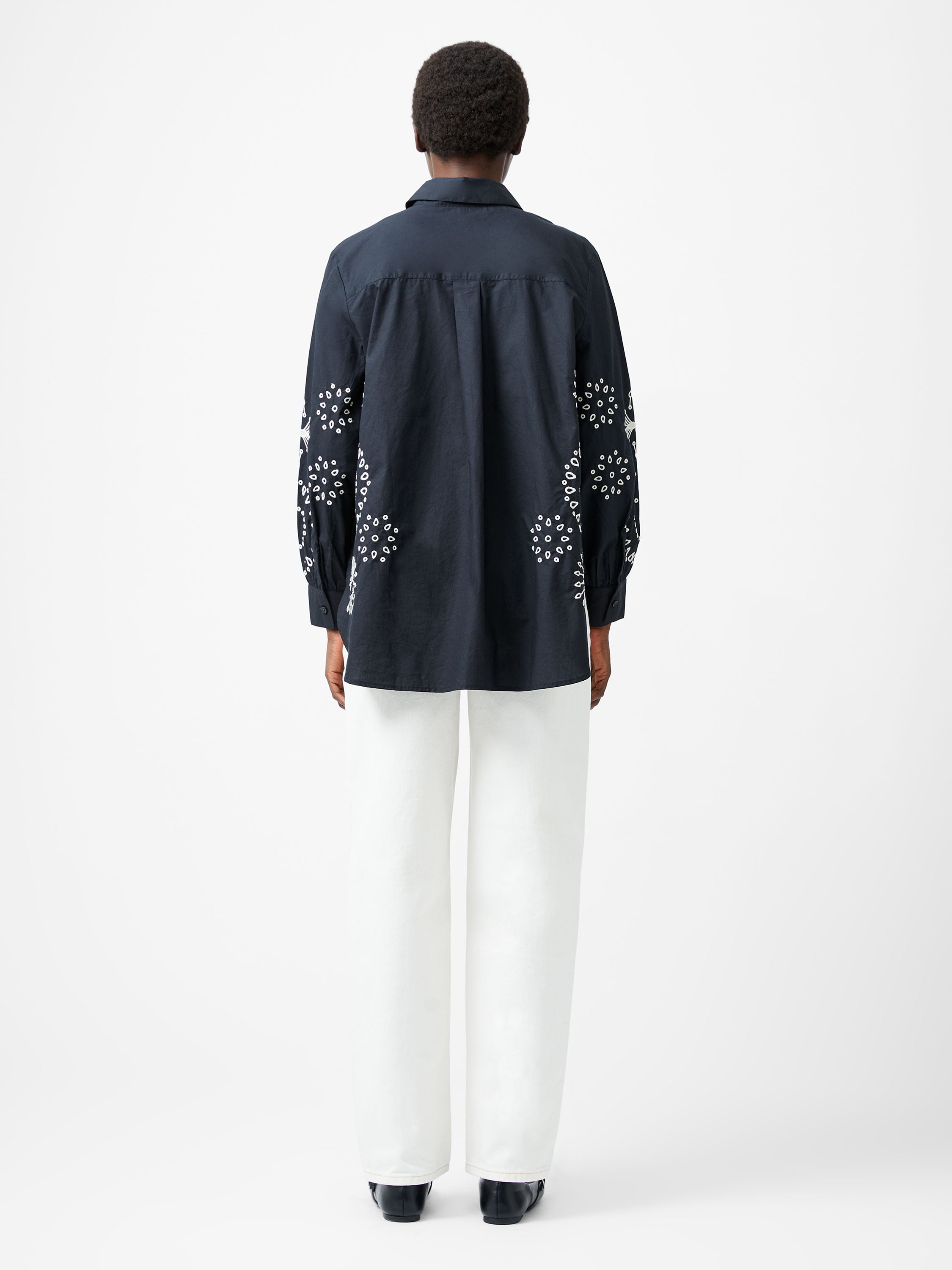 French Connection Cambria Cotton Embroidered Top in Black/Cream - 72YBH