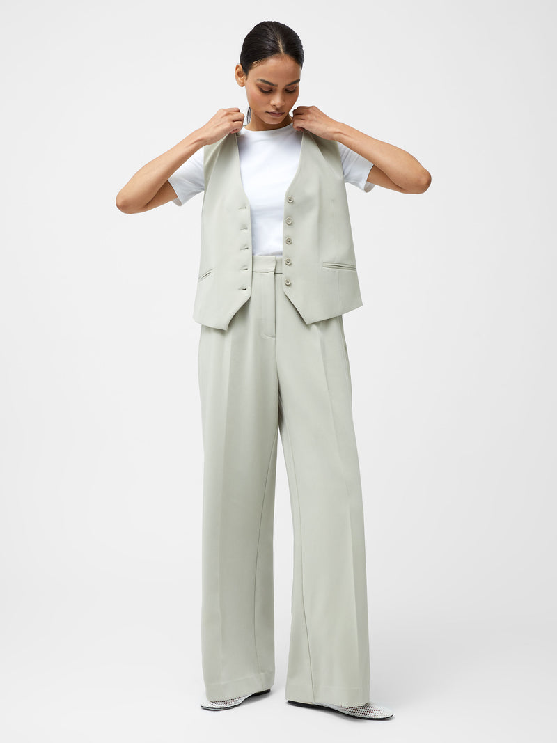 French Connection Angie Suiting Wide Leg Trouser in Pistachio Green - 74YAS