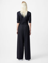 French Connection Regina Jersey Wide Leg Trousers in Black/White - 74YBR