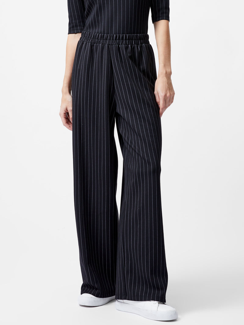 French Connection Regina Jersey Wide Leg Trousers in Black/White - 74YBR