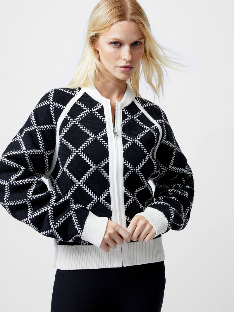 French Connection Odessa Reversible Checks Cardi in Black/White - 78YAA