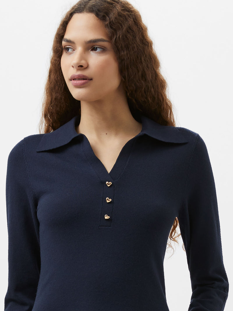 French Connection Larry V Neck Polo Top in Navy - 78YBD